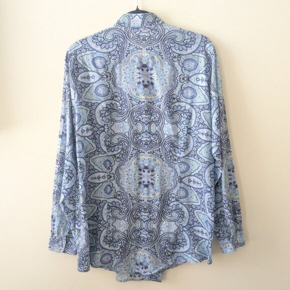Coldwater Creek No Iron Button Top Multicolor Blue Paisley Collared Size XL - Picture 2 of 5